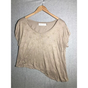 Womens Tbags Los Angeles Crop Top Brown Studded Asymmetric Hem Contemporary